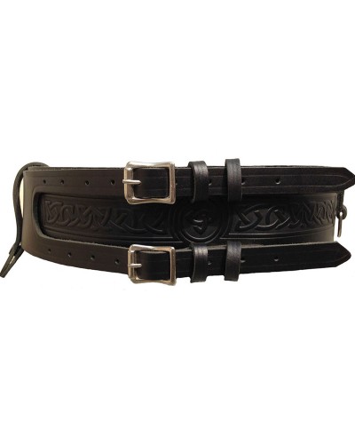 Black Leather Double Buckle D-Ring Kilt Belt with Pirate Belt Black Leather Double Buckle D-Ring Kilt Belt with Pirate Belt