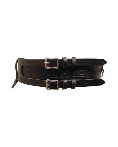 Black Leather Double Buckle D-Ring Kilt Belt with Pirate Belt Black Leather Double Buckle D-Ring Kilt Belt with Pirate Belt