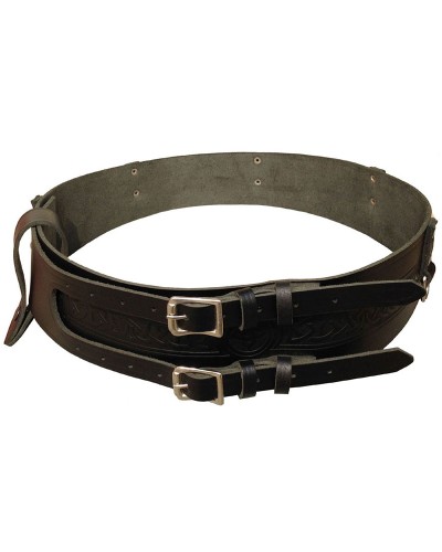 Black Leather Double Buckle D-Ring Kilt Belt with Pirate Belt Black Leather Double Buckle D-Ring Kilt Belt with Pirate Belt
