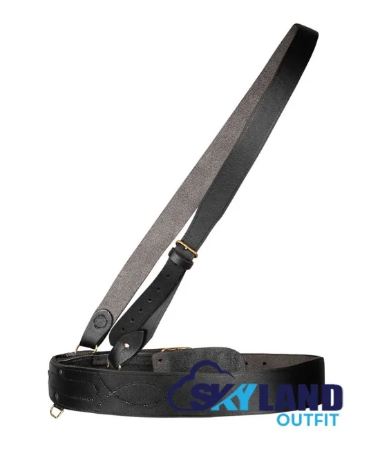 Sam Browne Black Leather Belt with Crossover Shoulder Strap - British Military Belts Sam Browne Black Leather Belt with Crossover Shoulder Strap - British Military Belts