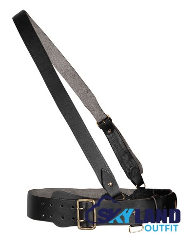 Sam Browne Black Leather Belt with Crossover Shoulder Strap - British Military Belts