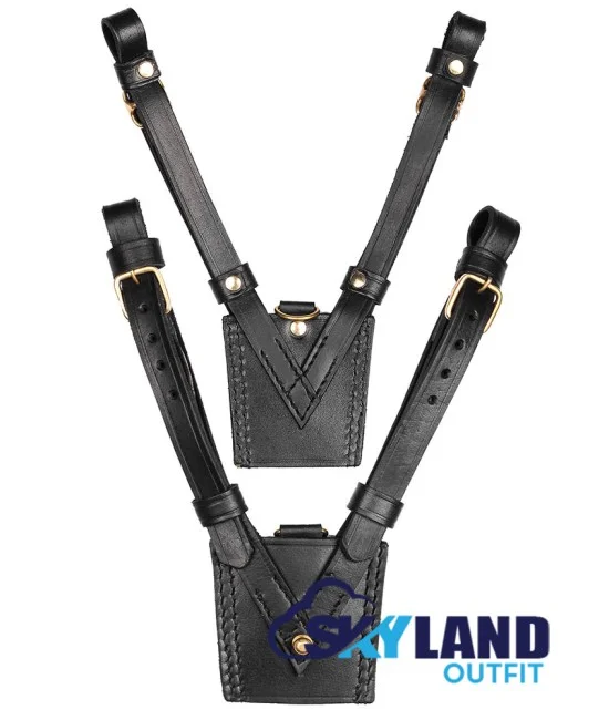 Sam Browne Black Leather Belt with Crossover Shoulder Strap - British Military Belts Sam Browne Black Leather Belt with Crossover Shoulder Strap - British Military Belts