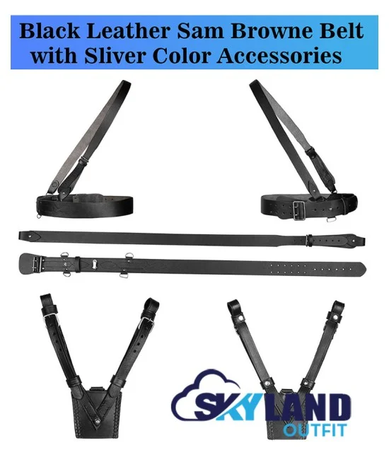 Sam Browne Black Belt with Crossover Shoulder Strap - British Military Belts Sam Browne Black Belt with Crossover Shoulder Strap - British Military Belts