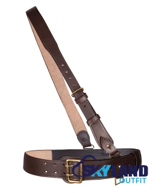 Sam Browne Brown Leather Belt with Crossover Shoulder Strap - British Military Belts Sam Browne Brown Leather Belt with Crossover Shoulder Strap - British Military Belts