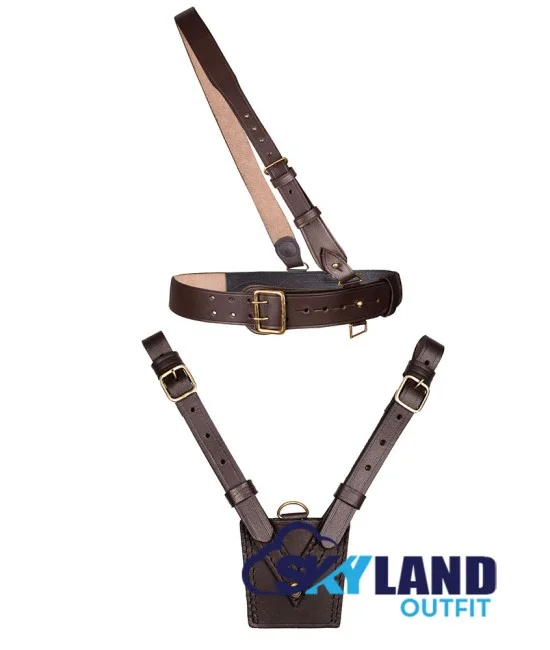 Sam Browne Brown Leather Belt with Crossover Shoulder Strap - British Military Belts Sam Browne Brown Leather Belt with Crossover Shoulder Strap - British Military Belts
