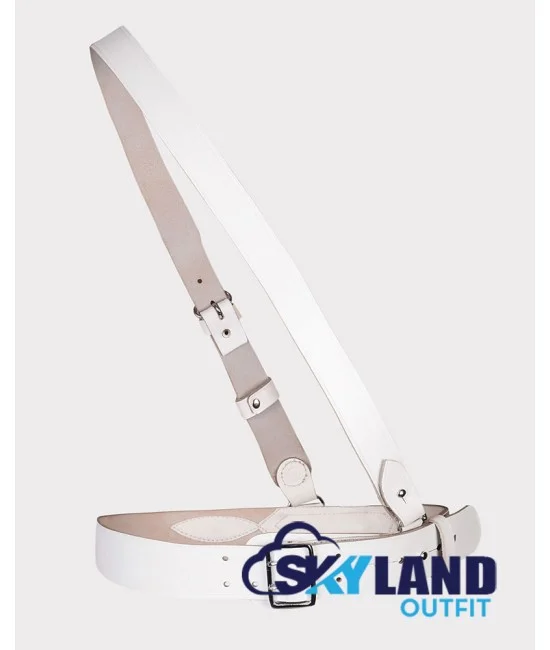 Sam Browne White Leather Belt with Crossover Shoulder Strap - British Military Belts Sam Browne White Leather Belt with Crossover Shoulder Strap - British Military Belts