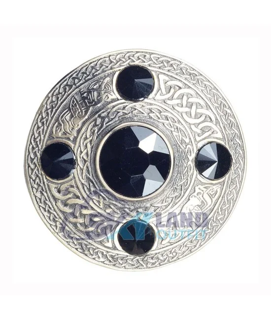 Scottish Fly Plaid Celtic Design Antique Brooch with 5 Black Stones Scottish Fly Plaid Celtic Design Antique Brooch with 5 Black Stones