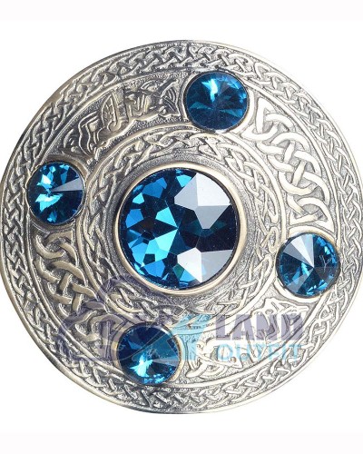 Scottish Fly Plaid Celtic Design Antique Brooch with 5 Blue Stones