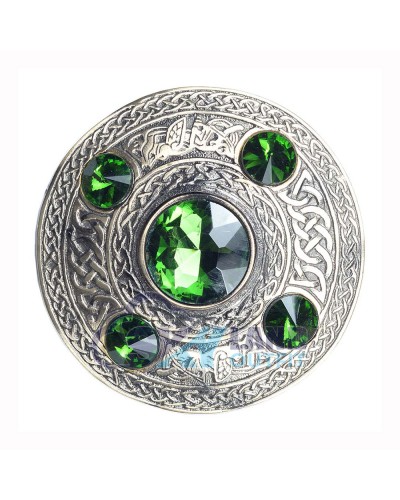 Fly Plaid Celtic Design Antique Brooch with 5 Green Stones Fly Plaid Celtic Design Antique Brooch with 5 Green Stones