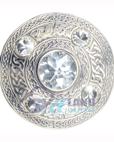 Scottish Fly Plaid Celtic Design Antique Brooch with 5 White Stones
