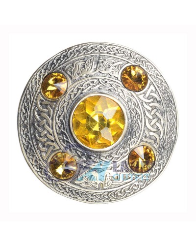 Scottish Fly Plaid Celtic Design Antique Brooch with 5 Yellow Stones Scottish Fly Plaid Celtic Design Antique Brooch with 5 Yellow Stones