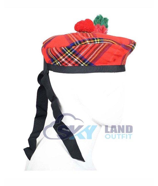 Scottish Royal Steward Tartan Balmoral Hat Military Highlander Kilt Cap