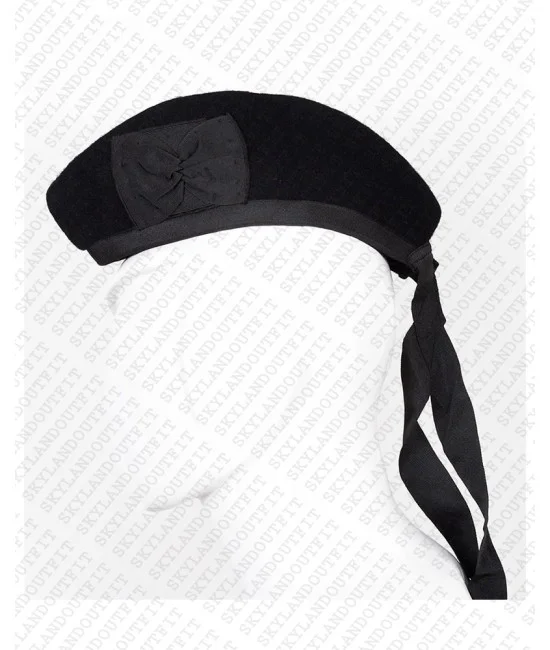 Glengarry Hat Military Bonnet Bagpiper Solid Black Tartan Cap