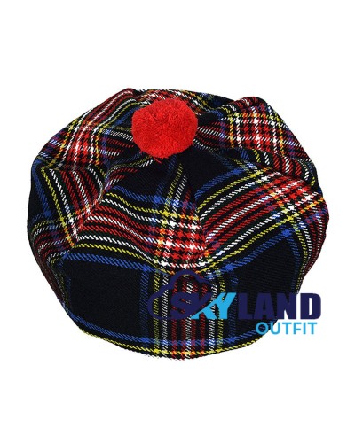 Tam o' Shanter Tammy Hat Flat Bonnet Black Stewart Tartan