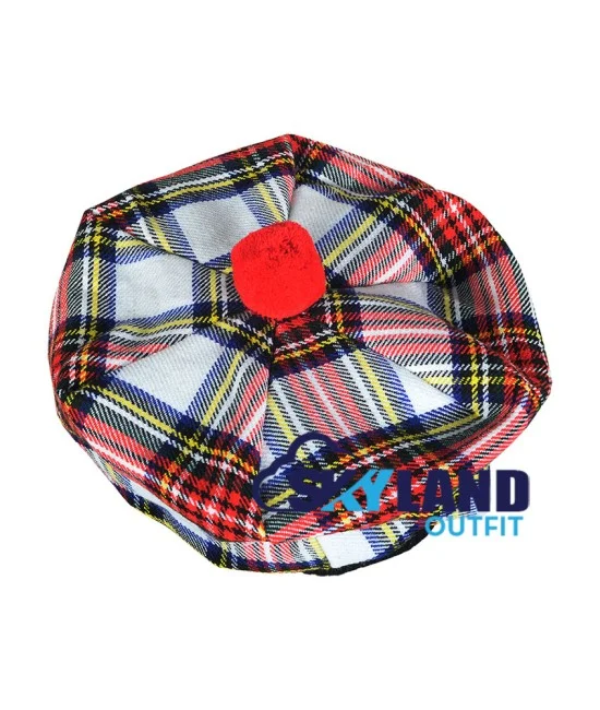 Tam o' Shanter Tammy Hat Flat Bonnet in Dress Stewart Tartan Tam o' Shanter Tammy Hat Flat Bonnet in Dress Stewart Tartan
