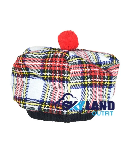 Tam o' Shanter Tammy Hat Flat Bonnet in Dress Stewart Tartan Tam o' Shanter Tammy Hat Flat Bonnet in Dress Stewart Tartan