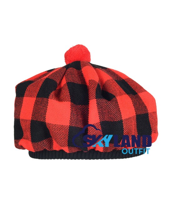 Tam o' Shanter Tammy Hat Flat Bonnet in Red, Black Rob Roy Tartan