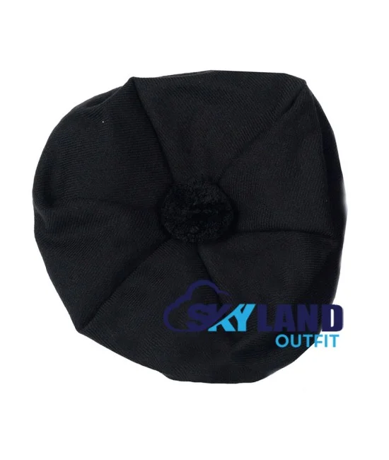 Tam o' Shanter Tammy Hat Flat Bonnet in Solid Black Tartan Tam o' Shanter Tammy Hat Flat Bonnet in Solid Black Tartan