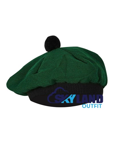 Tam o' Shanter Tammy Hat Flat Bonnet in Solid Green Tartan Tam o' Shanter Tammy Hat Flat Bonnet in Solid Green Tartan