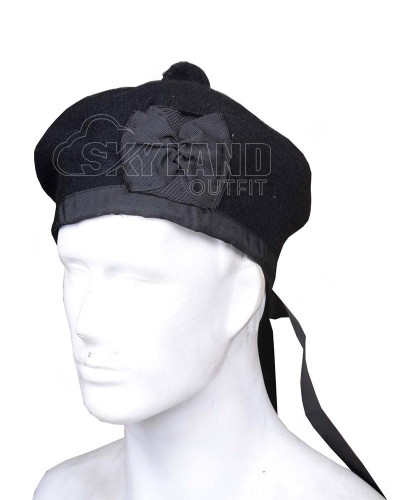Black Wool Balmoral Bonnet Scottish Military Hat Kilt Cap
