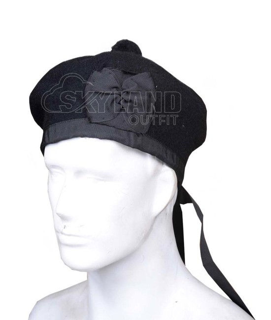 Black Wool Balmoral Bonnet Scottish Military Hat Kilt Cap Black Wool Balmoral Bonnet Scottish Military Hat Kilt Cap