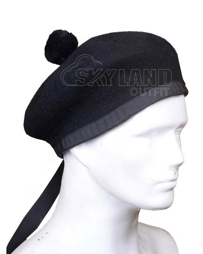Black Wool Balmoral Bonnet Scottish Military Hat Kilt Cap