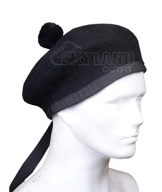 Black Wool Balmoral Bonnet Scottish Military Hat Kilt Cap Black Wool Balmoral Bonnet Scottish Military Hat Kilt Cap