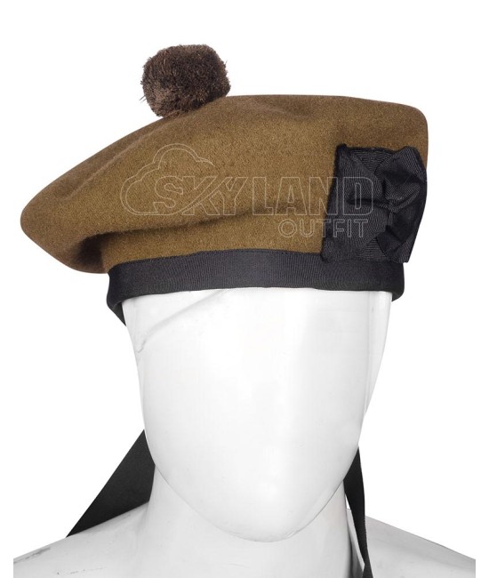Khaki Wool Balmoral Bonnet | Scottish Military Kilt Hat