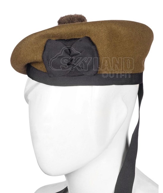 Khaki Wool Balmoral Bonnet | Scottish Military Kilt Hat