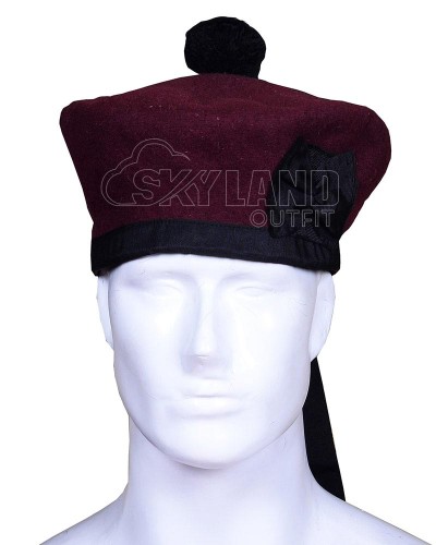 Maroon Wool Balmoral Bonnet | Scottish Military Kilt Hat