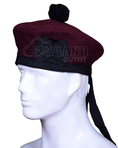 Maroon Wool Balmoral Bonnet | Scottish Military Kilt Hat