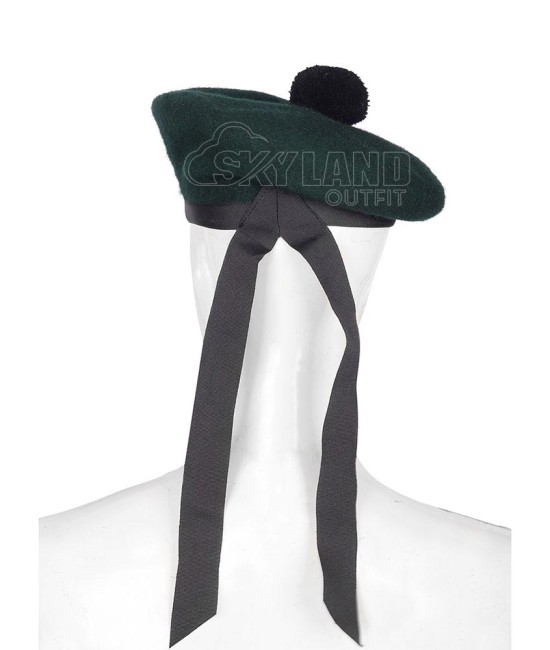 Solid Green Wool Balmoral Bonnet | Scottish Military Hat Solid Green Wool Balmoral Bonnet | Scottish Military Hat