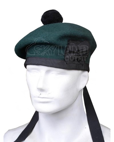 Solid Green Wool Balmoral Bonnet | Scottish Military Hat