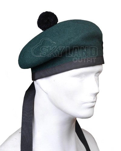 Solid Green Wool Balmoral Bonnet | Scottish Military Hat