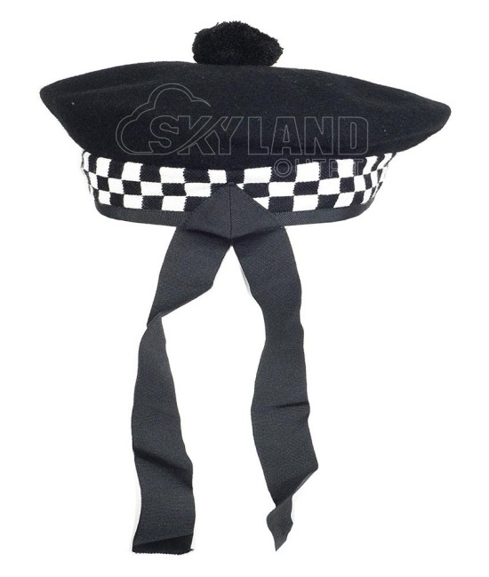 Balmoral Diced Bonnet Hat – Scottish Black & White Diced Cap