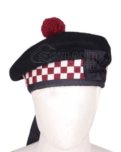 Balmoral Diced Bonnet Hat – Scottish Maroon & White Diced Cap