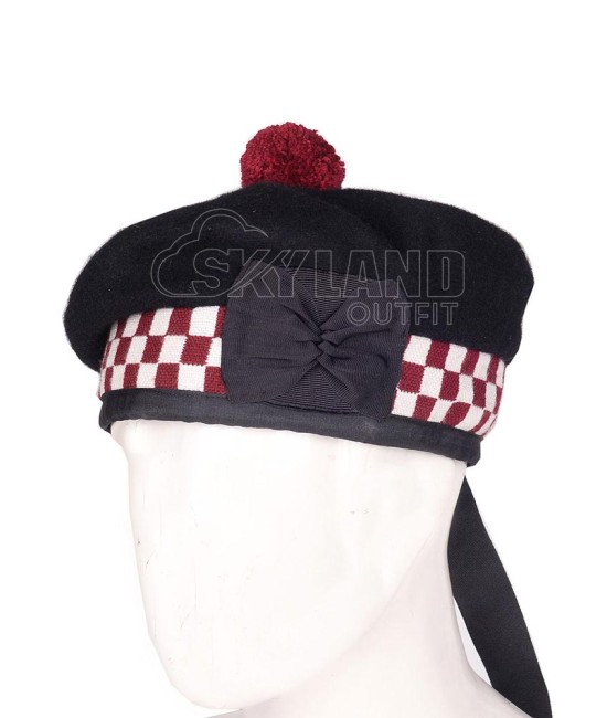 Balmoral Diced Bonnet Hat – Scottish Maroon & White Diced Cap