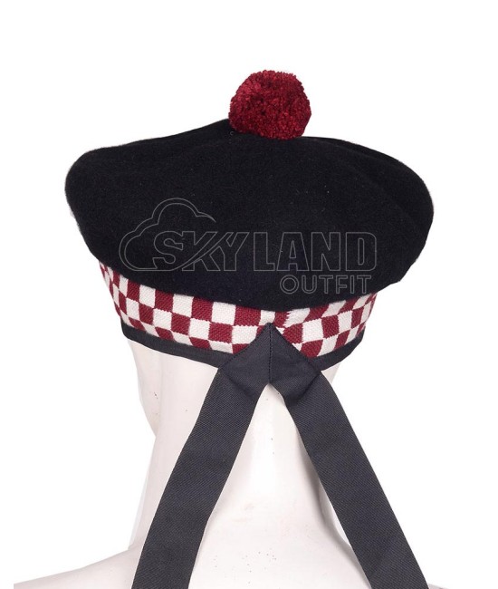 Balmoral Diced Bonnet Hat – Scottish Maroon & White Diced Cap