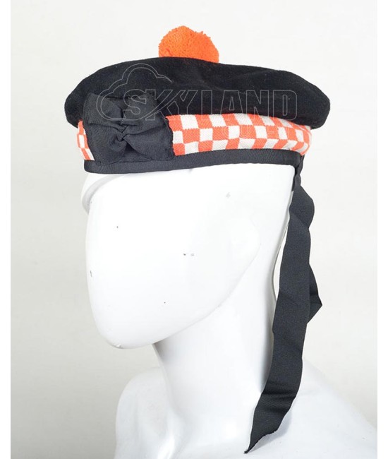 Balmoral Diced Bonnet Hat – Scottish Orange & White Diced Cap