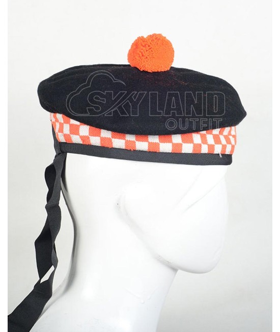 Balmoral Diced Bonnet Hat – Scottish Orange & White Diced Cap