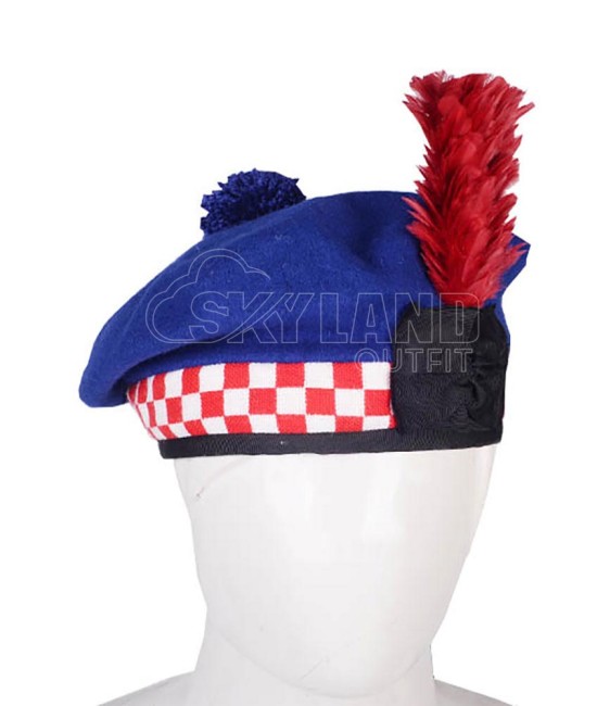 Balmoral Diced Bonnet Royal Blue Wool Hat – Red & White Diced Cap