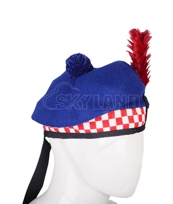 Balmoral Diced Bonnet Royal Blue Wool Hat – Red & White Diced Cap