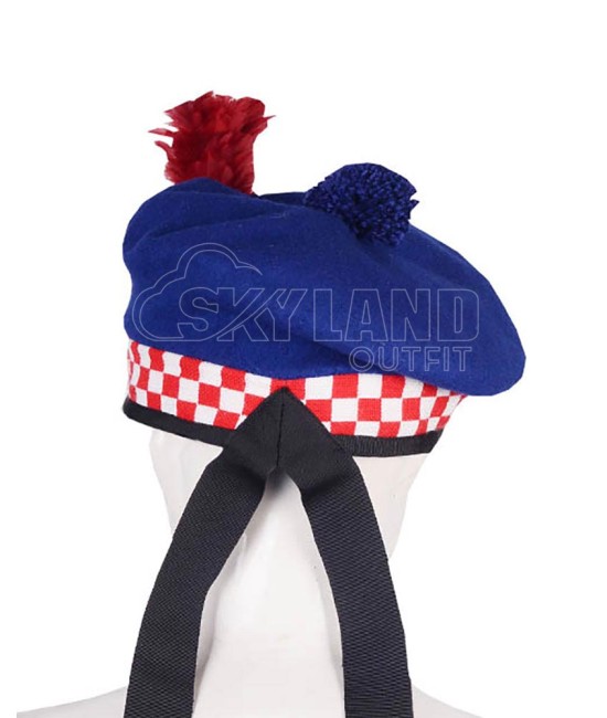 Balmoral Diced Bonnet Royal Blue Wool Hat – Red & White Diced Cap
