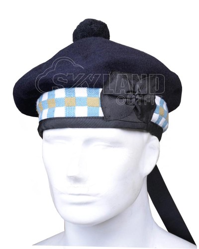 Balmoral Diced Bonnet Navy Blue Wool Hat – Sky Blue, White & Khaki Diced Cap
