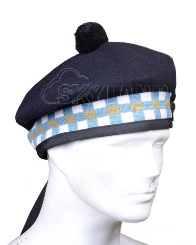 Balmoral Diced Bonnet Navy Blue Wool Hat – Sky Blue, White & Khaki Diced Cap