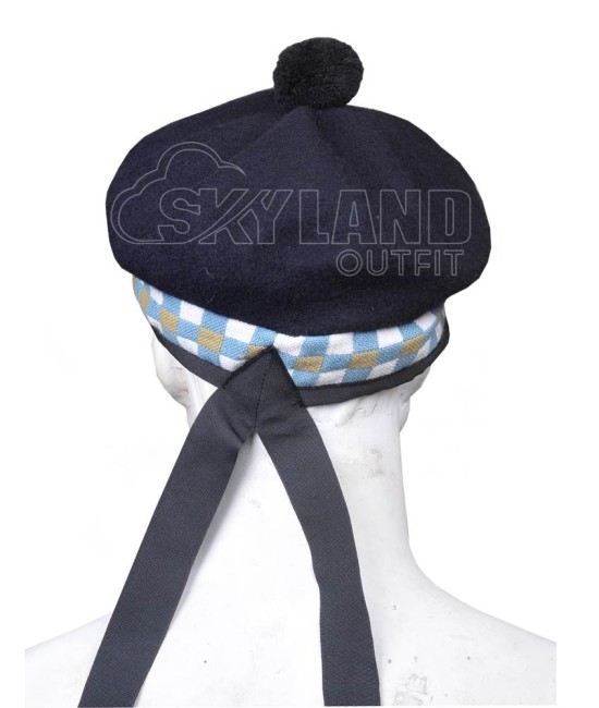 Balmoral Diced Bonnet Navy Blue Wool Hat – Sky Blue, White & Khaki Diced Cap