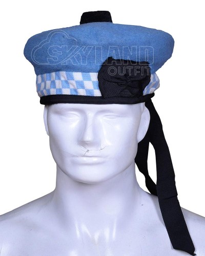 Balmoral Diced Bonnet Sky Blue Wool Hat – Sky Blue and White Diced