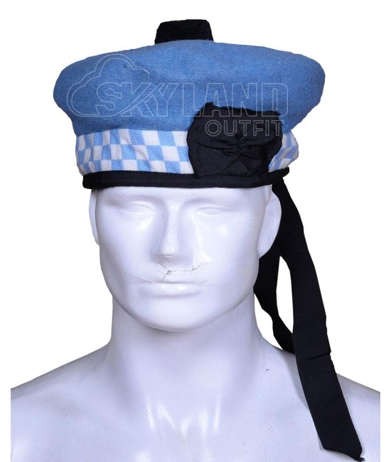 Balmoral Diced Bonnet Sky Blue Wool Hat – Sky Blue and White Diced