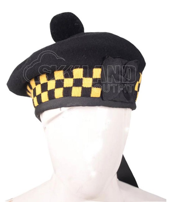 Balmoral Diced Bonnet Hat – Yellow and Black Diced Cap Balmoral Diced Bonnet Hat – Yellow and Black Diced Cap