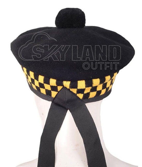 Balmoral Diced Bonnet Hat – Yellow and Black Diced Cap Balmoral Diced Bonnet Hat – Yellow and Black Diced Cap